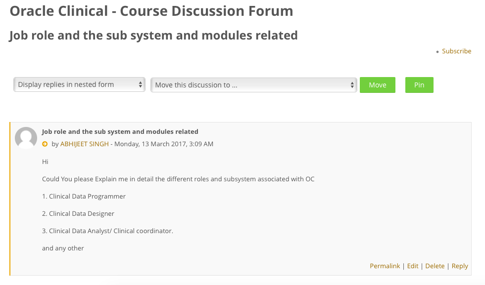 Discussion Forum - Oracle Clinical
