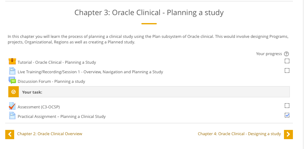 LMS Modules - Oracle Clinical Program