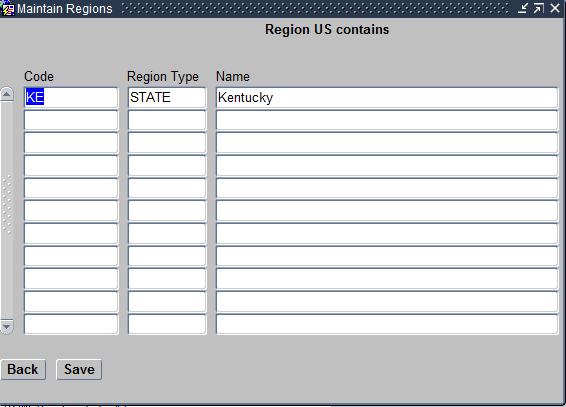 Regions within this Region screen