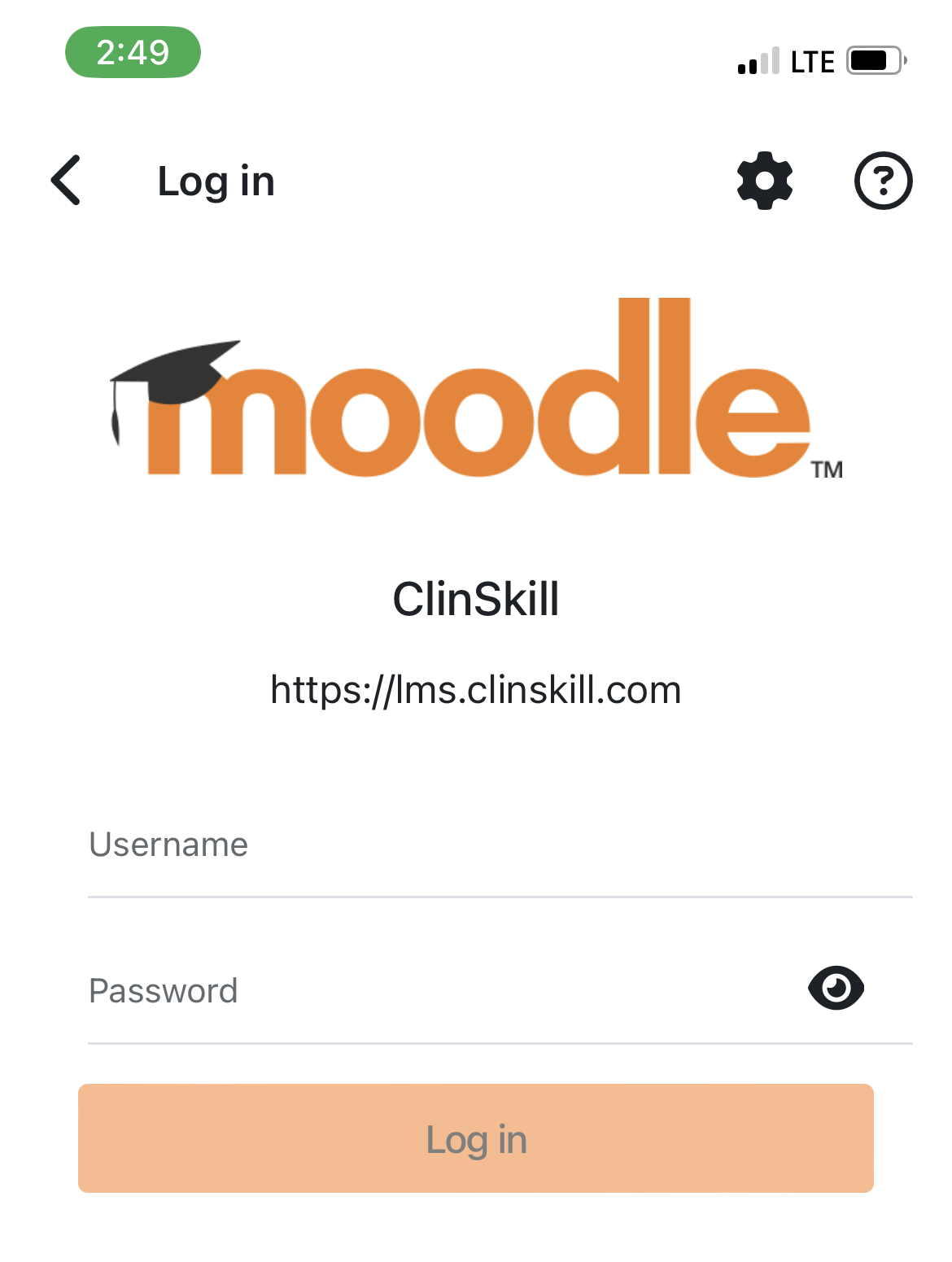 Clinskill App Login Screen Enter Username and Password